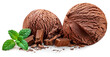 Chocolate Ice Cream Scoops isolated on white background. Chocolate ice-cream with mint leaf close up. Collection .