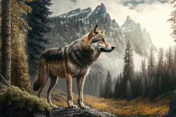 Naklejka na meble Wolf in the alps forest