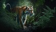 tiger in a dense junglee, Generative AI Digital Illustration
