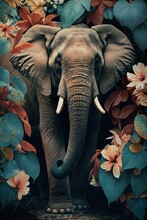 Wild Forest Animals, Elephant Tropical Background. Tropical Jungle AI