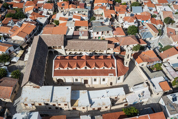 Canvas Print - Aerial view of Monastery of the Holy Cross in Omodos town in Troodos Mountains on Cyprus island country