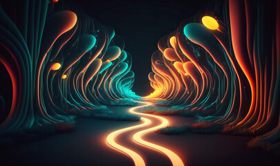 Wall Mural - Illuminated path of vibrant arcs creating an abstract dark background