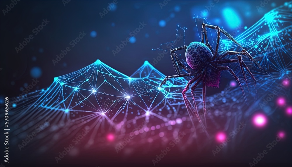Spider Computer Chip Cyber microchip spider networked on a digital data spider web mesh ...