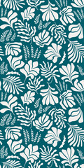  Abstract background with leaves and flowers, Matisse style. Vector seamless pattern with Scandinavian cut out elements.