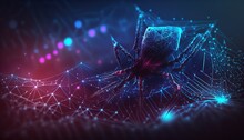 Cyber Microchip Spider Networked On A Digital Data Spider Web Mesh, Artificial Intelligence Created With Generative Ai Technology