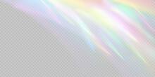 Rainbow Light Prism Effect, Transparent Background. Hologram Reflection, Crystal Flare Leak Shadow Overlay. Vector Illustration Of Abstract Blurred Iridescent Light Backdrop.