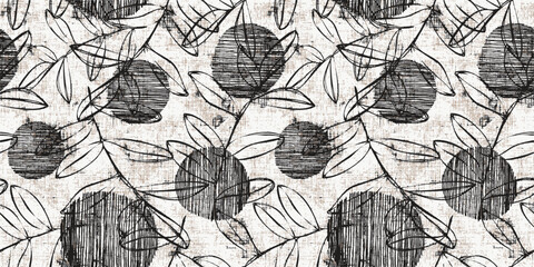 modern abstract floral background  leaves chintz earth colors on  linen textures digital prints seamless pattern design Natural. Weave Fabric for Wallpaper, Cloth Packaging, curtain, duvet cover shirt