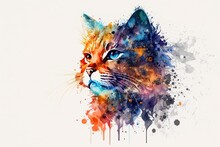 Watercolor Cat. Generative AI.