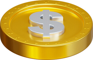 Golden dollar coin 3d render illustration