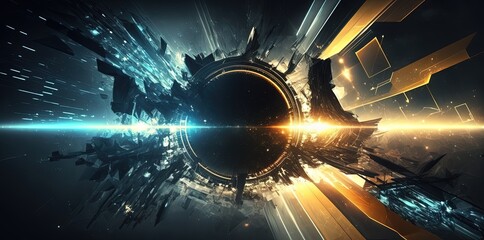 yellow gold blue abstract background, metaverse and technology, laser and geometric theme abstract b