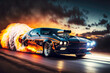 powerful supercharged drag racing start coupe accelerates on straight highway, generative ai