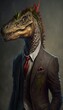 © AI Indigo - Portrait of a Dinosaur in a Business Suit, Ready for Action. GENERATED AI.