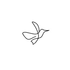 Wall Mural - Line drawing hummingbird tattoo. Vector illustration. Free single line drawing. Outline drawing of flying bird silhouette, one line continuous art. Hummingbird outline drawn.