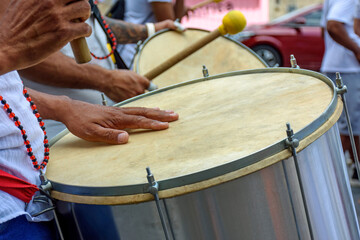 Poster - Drummer playing his instrument during carnival celebrations in the streets of Brazil