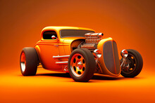 Powerful Fast Hot Rod On Orange Background, Generative Ai