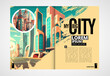 © zeber - Business magazine, brochure layout with urban landscape. Vector illustration