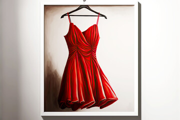 Canvas Print - red dress on a hanger in the store with white background, generative ai