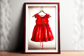 Wall Mural - gift red dress on a hanger in the store for young girl, generative ai