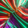 Abstract black curves with glowing surface in a black space with colorful light on the background. 3d illustration of electric curves with colored glow