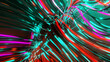 Abstract black curves with glowing surface in a black space with colorfull light on the background. 3d illustration of electric curves with colored glow