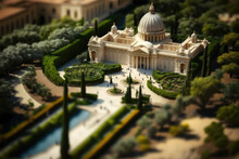 Tilt Shift Illustratration. Like Vatican Gardens In Vatican City. Created By Generative AI.