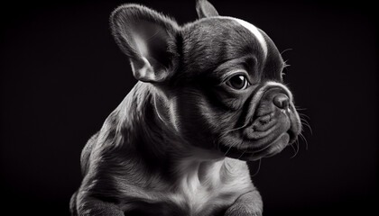 Wall Mural - Schwarz weiß Portrait von einer französische Bulldogge als Welpe. Perfektes Wandbild - Generative Ai