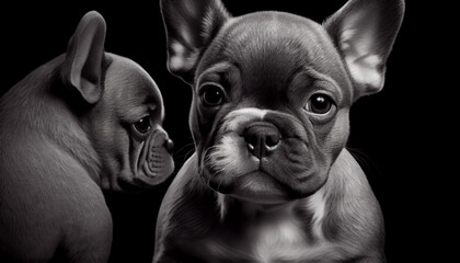 Wall Mural - Schwarz weiß Portrait von einer französische Bulldogge als Welpe. Perfektes Wandbild - Generative Ai