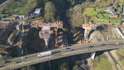 Wall Mural - Aerial view of major roadsworks in Wales, UK