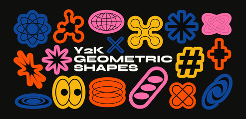 Wall Mural - y2k abstract shapes, minimalistic geometric elements in bauhaus style. simple shape planet, star .ba