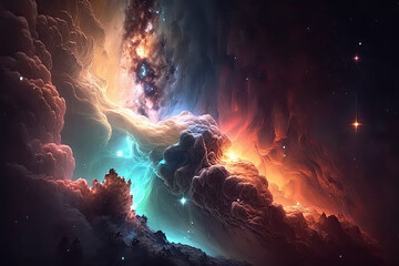 Colorful view of the universe, nebula and milky way. Generative AI