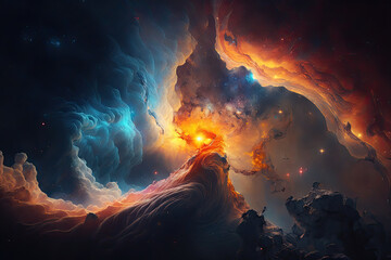 Colorful view of the universe, nebula and milky way. Generative AI