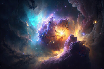 Wall Mural - Colorful view of the universe, nebula and milky way. Generative AI