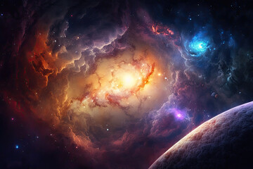 Wall Mural - Colorful view of the universe, nebula and milky way. Generative AI