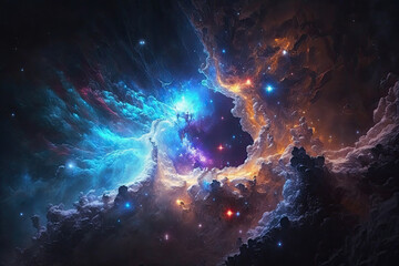 Colorful view of the universe, nebula and milky way. Generative AI