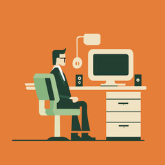 Minimalist illustration of work station with men