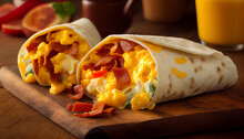 Potatoes, Bacon And Eggs In A Breakfast Burrito, Generative Ai