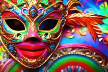 Ornate Carnival Mask Close Up. Concept Festive Face Mask For Carnival Celebration. Generative Ai