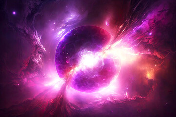 Wall Mural - abstract mystical image of cosmic energy of the universe with pink and purple flashes, generative ai