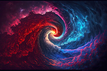 Wall Mural - mystical energy of the universe in form of blue and red waves, generative ai