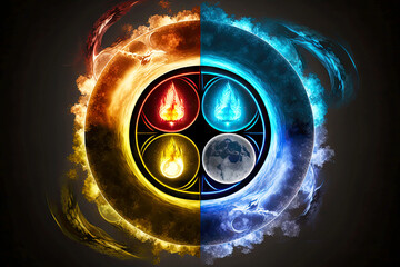 Wall Mural - symbol of planet in circle with four elements depicting energy of the universe, generative ai