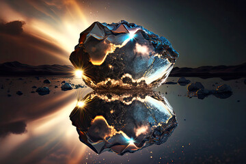 Wall Mural - beautiful shining meteorite that was reflected in water energy of the universe, generative ai