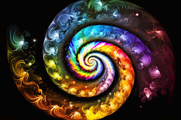 Wall Mural - rainbow energy of the universe flowing in spiral pattern, generative ai