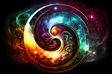 Wall Mural - abstract symbol representing cosmic energy of the universe and bright space galaxies, generative ai