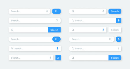 Naklejka na meble Various search bar templates. Internet browser engine with search box, address bar and text field. UI design, website interface element with web icons and push button. Vector illustration