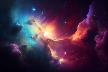 Wall Mural - deep space abstract colorful background with galaxy, stars and cosmic gas nebula type. generative ai
