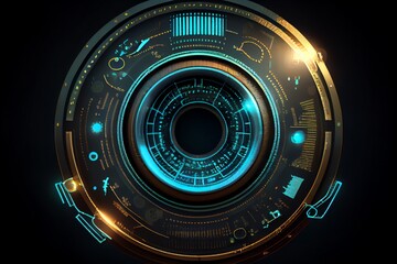 Canvas Print - Futuristic technology concept. Circular hud element virtual reality of big data. cyber system security for technology business. Sublime image. Generative AI