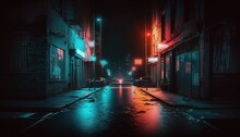 Dark Road With Nobody At Midnight Time, Idea For Background Backdrop, Wallpaper, Generative Ai