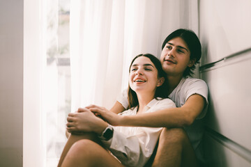 young couple romantic mood and feel, vintage style photo