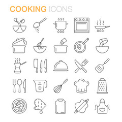 cooking tools line icons set. kitchen utensils for food preparation.kitchen equipment. knives, steel