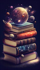 Wall Mural - astrology or astronomy book of the universe - opened old magic book with space, galaxy, planets and 